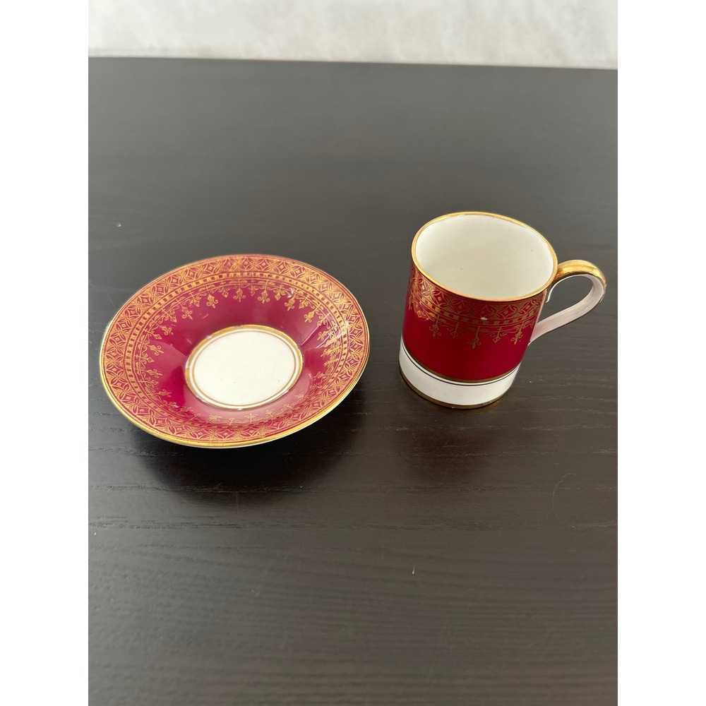 Vintage Cranberry Red and Gold Filigree Demitasse Espresso Cup and Saucer Set - Picture 4 of 11